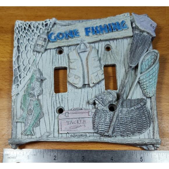 Novelty Gone Fishing Double Light Switch Cover Plate By Spoontiques - Picture 4 of 5